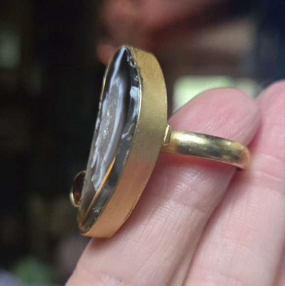 Agate & citrine sterling & gold brushed Ring sz7 adjustable open design - Picture 6 of 9